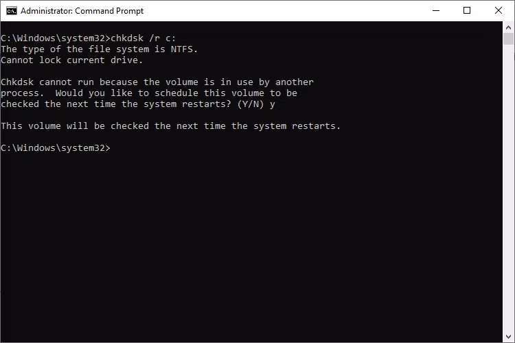 chkdsk /r c: