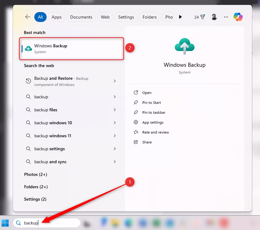 از Windows Backup (بکاپ ویندوز) استفاده کنید