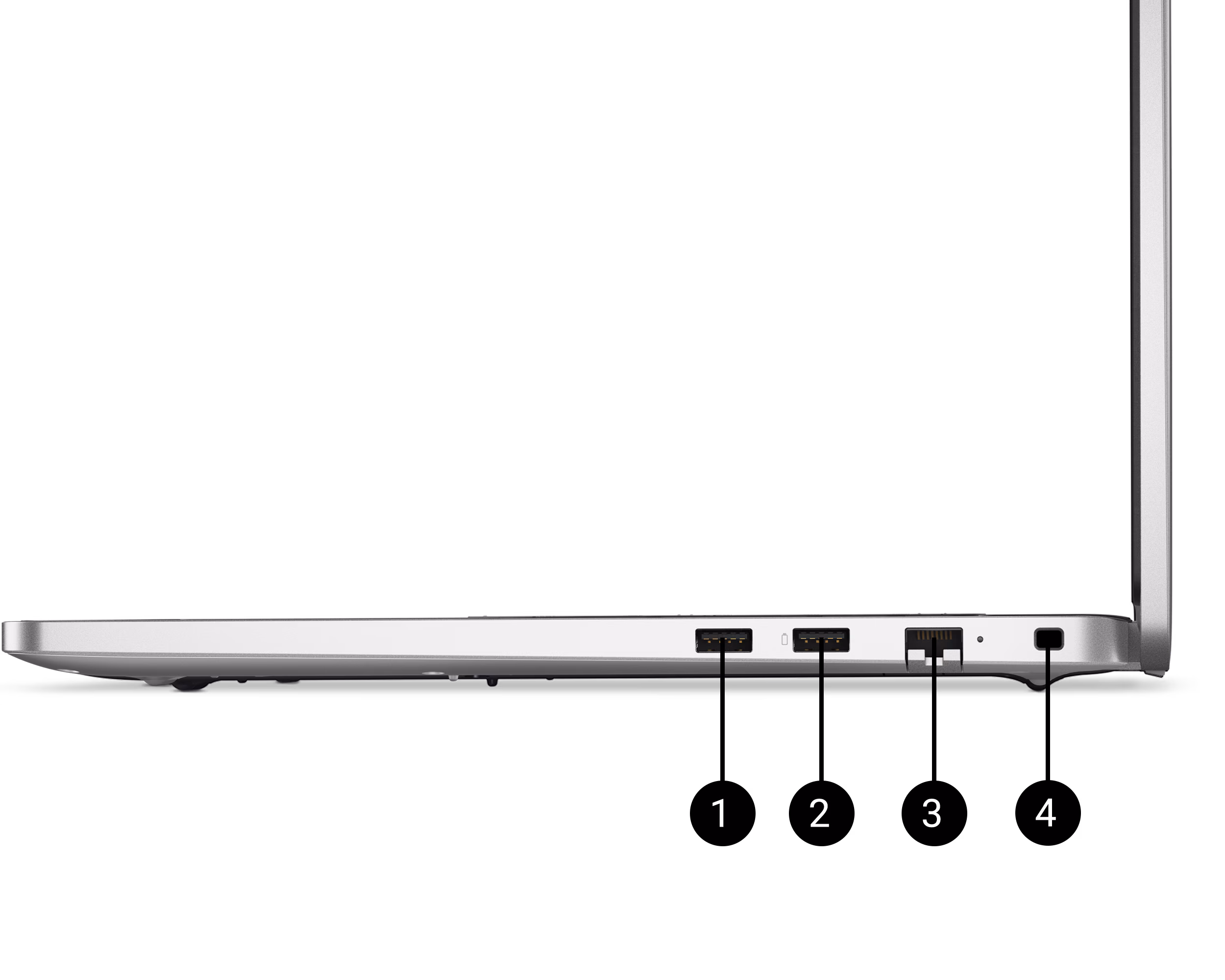 درگاه‌ها و شیارهای لپ تاپ Dell Pro PC16250 - نمای چپ